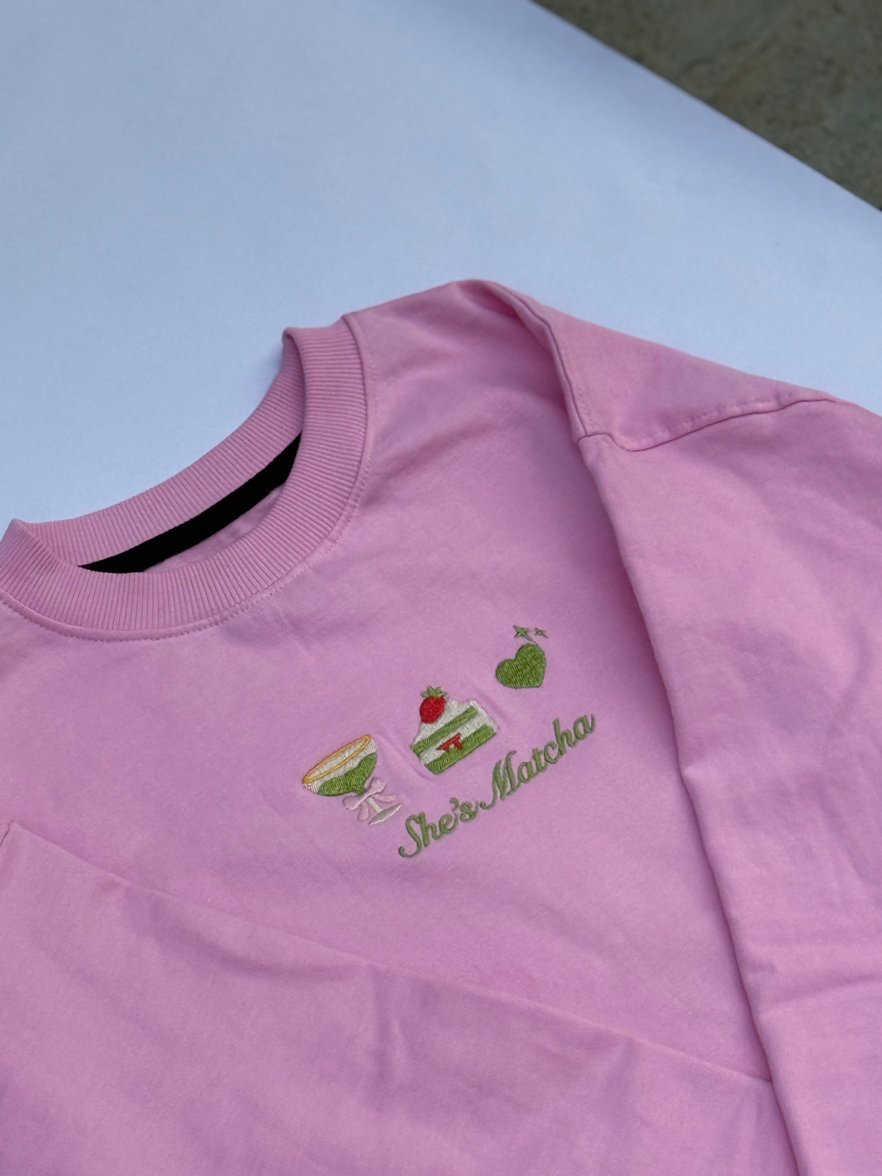 She's Matcha Embroidered Sweatshirt