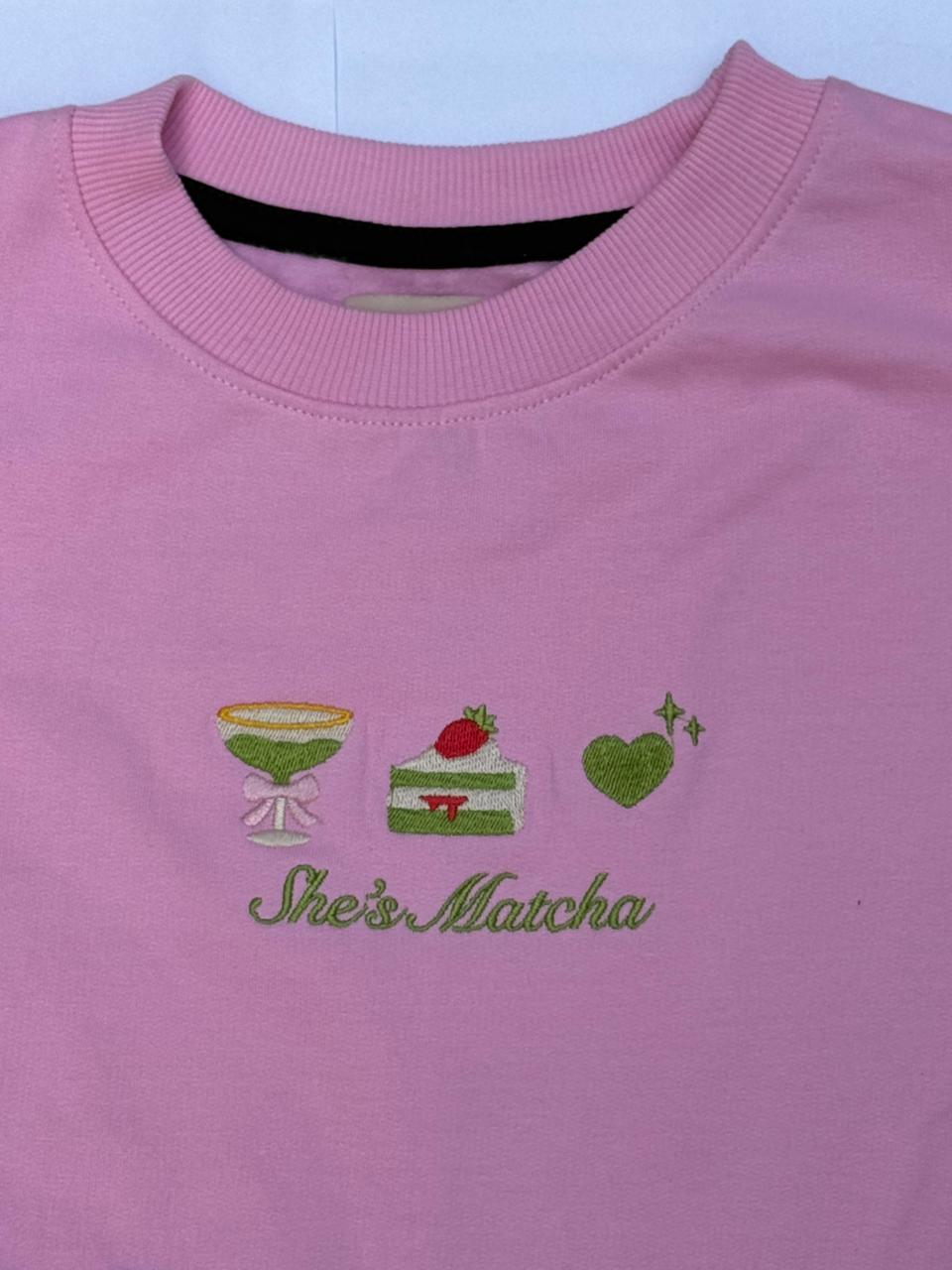 She's Matcha Embroidered Sweatshirt